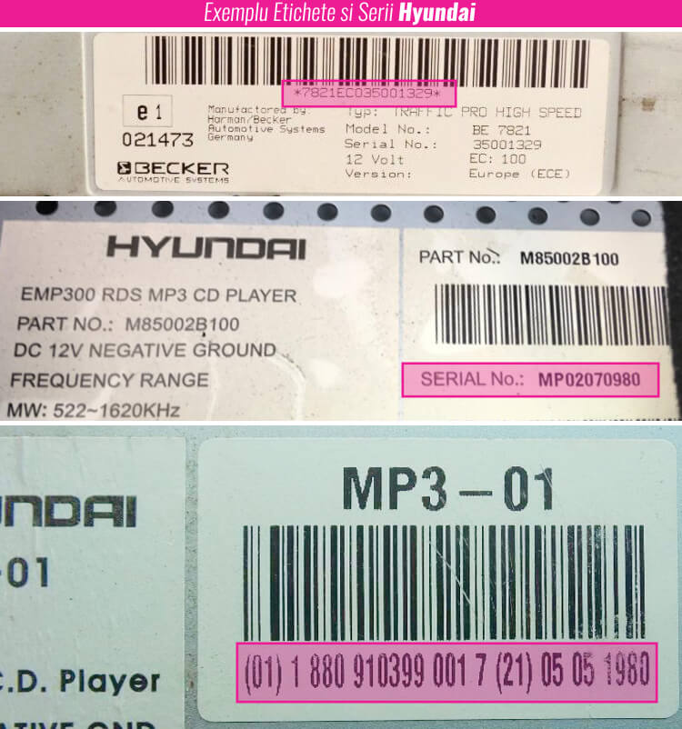 decodari radio cd casetofoane hyundai eticheta serie
