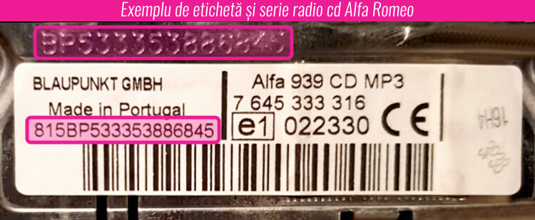 decodare eticheta serie radio alfa romeo