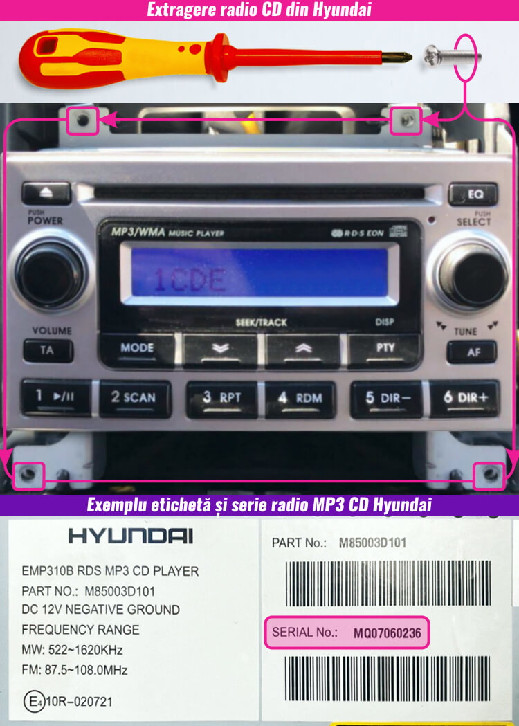 decodari radio cd hyundai