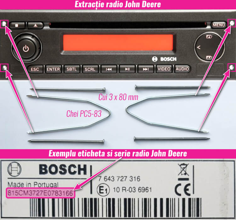 extragerea decodare radio casetofon john deere