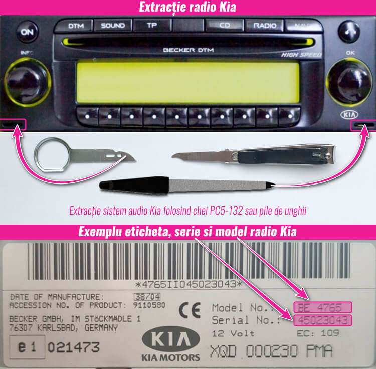 extragerea decodare radio casetofon kia