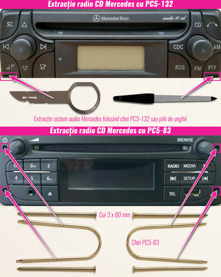 extragerea decodare radio casetofon mercedes