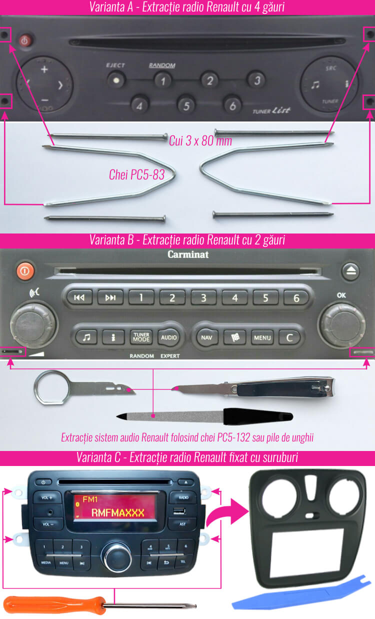 extragerea decodare radio casetofon renault