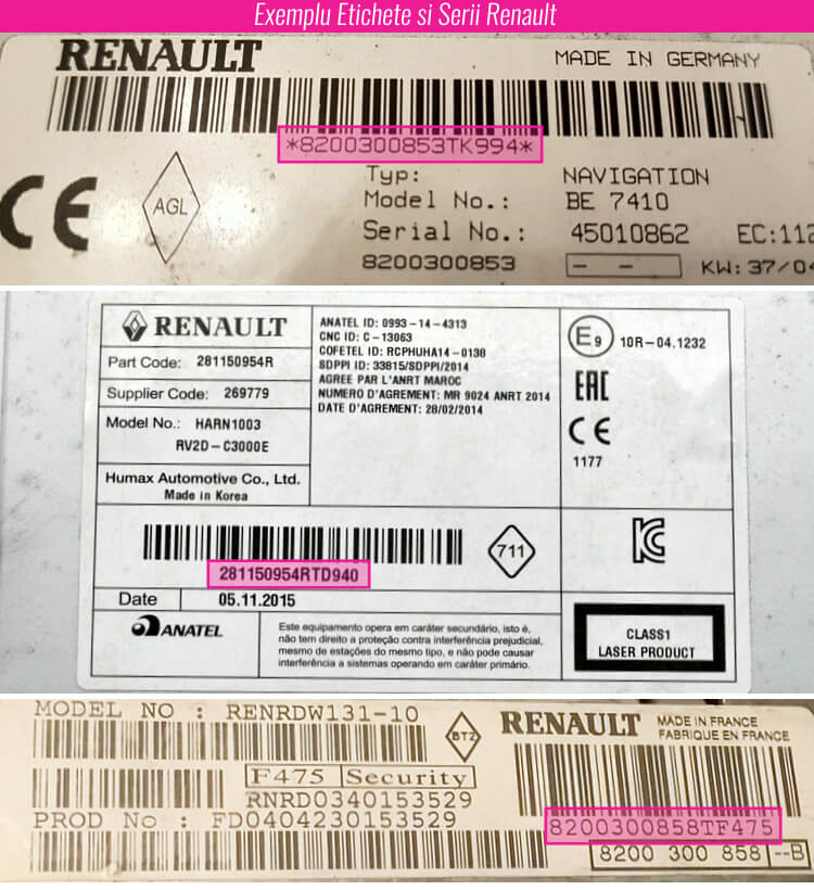 decodari radio cd casetofoane renault eticheta serie